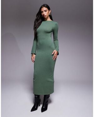 Kaiia Knitted Flare Sleeve Bodycon Maxi Dress - Green