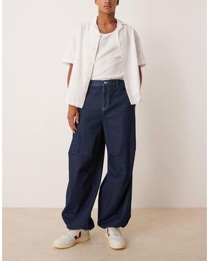 ASOS Oversized Parachute Jeans With Drawstring And Contrast Stitch - Blue