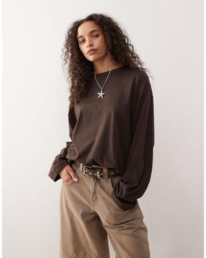 Monki Oversized Long Sleeve T-shirt With Side Slits - Brown