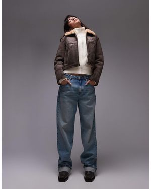 Mango Suede Look Cropped Aviator With Shearling Collar - Gray