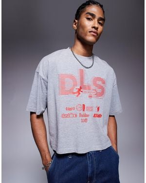 ASOS Cropped Oversized T-shirt With Sports Graphic - Gray
