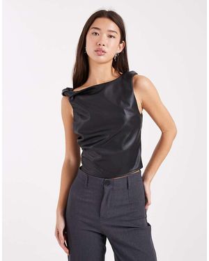 Miss Selfridge Faux Leather Twist Top - Blue