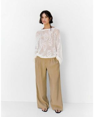 Pull&Bear Pantalon ample à pinces - camel clair - Blanc