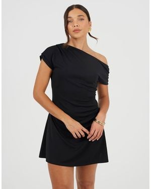 Brave Soul Jersey Asymmetric Draped Mini Dress - Black