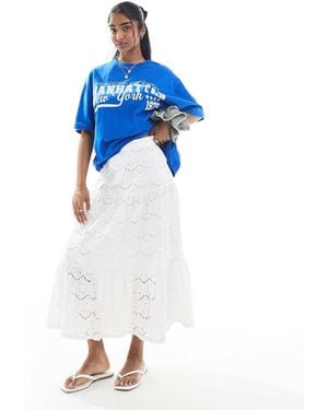 French Connection Midaxi Rok Van Broderie Met Stroken - Blauw