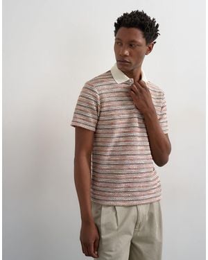 TOPMAN Classic Fit Textured Space Dye Striped Polo - Brown