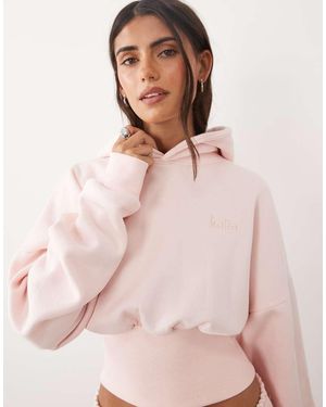 Kaiia Cotton Rich Cinched Waist Lace Up Corset Detail Hoodie Co-ord - Pink