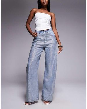 ASOS Jeans Met Wijde Pijpen En Siersteentjes - Blauw