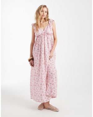 Vero Moda Ruffle Shoulder V-neck Maxi Dress - Pink