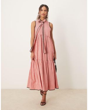Sister Jane Contrast Stripe Midi Bow Dress - Pink