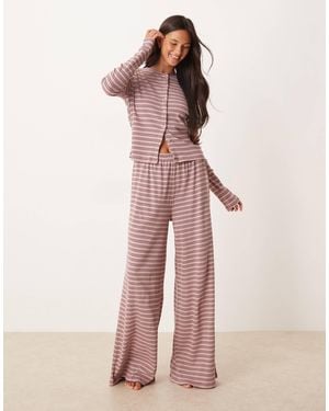 ASOS Rib Knit Wide Leg Pajama Pants - Pink