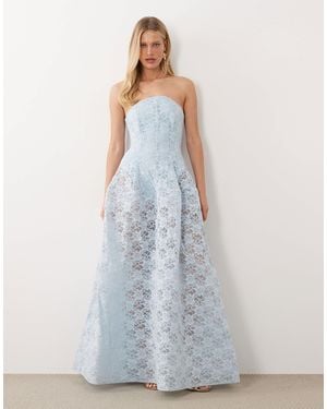 ASOS Premium Bandeau Lace Maxi Dress With Full Structured Skirt - Blue