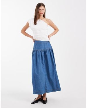 ONLY Dropped Waist Denim Maxi Skirt - Blue