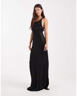 Maids To Measure Vestido De Dama De Honor Largo Con Cuello Alto Y Lazada En La Espalda De - Negro