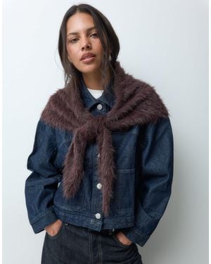 Object Fluffy Knit Triangle Scarf - Blue