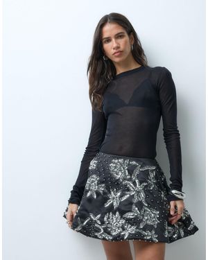 ASOS Circle-minirock aus strukturiertem satin mit schmuckverzierung - Schwarz