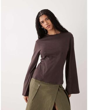 Monki Cinched Waist Long Sleeve Structured Jersey Top - Brown