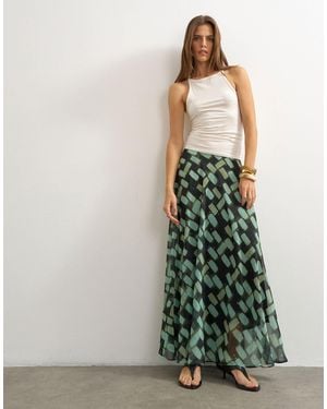 TOPSHOP Sheer Full Circle Chiffon Maxi Skirt - Green