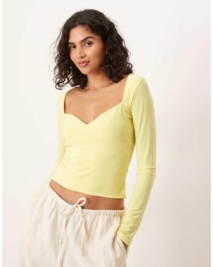 ASOS Slinky Sweet Heart Detail Long Sleeve Top - Yellow