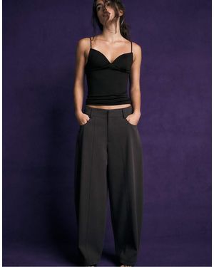 Stradivarius Tailored Barrel Trousers - Blue