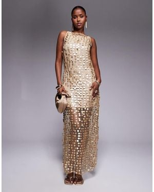 River Island Sequin Crochet Maxi Dress - Brown
