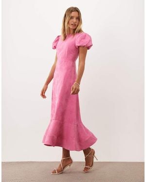 Sister Jane Midi Jurk Van Jacquard Met Pofmouwen En Gestructureerde Zoom - Roze