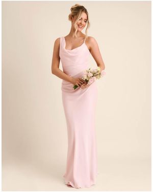 Six Stories Bridesmaid Crepe Asymmetric Cowl Neck Maxi Dress - Pink