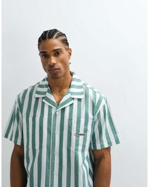 Prohibited Coastline Revere Collar Stripe Shirt Co-Ord - Blue