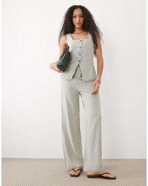 New Look Co-ord Stripe Wide Leg Trousers - Grey