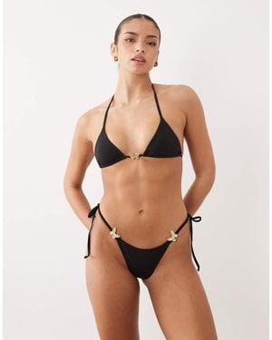 Oh Polly Butterfly Detail Tie Side Triangle Bikini Bottom Co-Ord - Natural