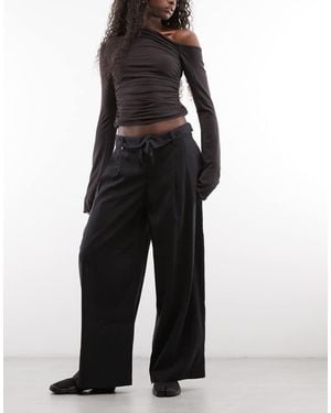 Monki Asymmetric Pleated Tailored Trousers - Black