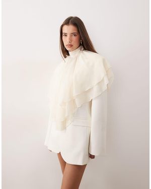 Noughts & Kisses Chiffon Ruffle High Neck Poncho Blouse - Natural