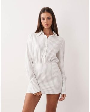 Aria Cove Fitted Deep Cuff Mini Shirt Dress - White