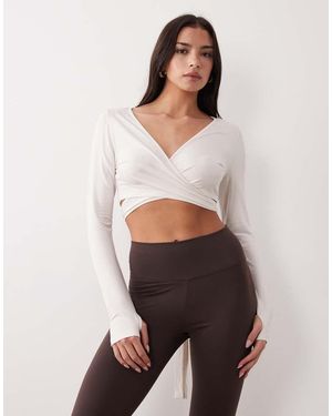 Gina Tricot Cropped Yoga Wrap Cardigan - White