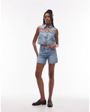 Levi's 501 - short mi-long en jean d'ensemble style western à broderie désert - clair - Bleu