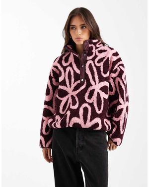 ONLY Borgfleece Met Knoopsluiting En Bloemenprint - Rood