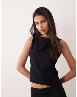 ASOS Cotton Sleeveless Boat Neck Tank With Asymmetric Hem - Blue