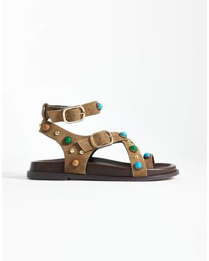 Steve Madden Linear Studded Footbed Sandals With Buckle Strap - Metallic