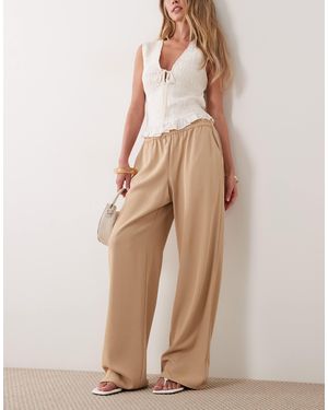 River Island Soft Crepe Wide Leg Pants With Elastic Waist - Natural