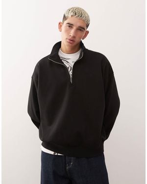 Weekday Boxy Oversized Fit Half Zip Sweatshirt - Black
