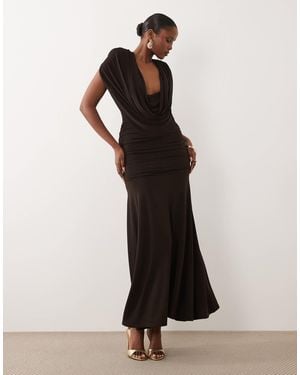 TFNC London Slinky Draped Cowl Neck And Back Maxi Dress - Black