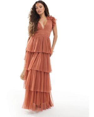 LACE & BEADS Petite Bridesmaid Ruffle Tiered Tulle Maxi Dress