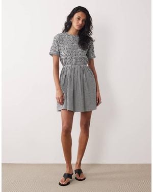 Nobody's Child Leah Bow Back Detail Shirred Mini Dress - Grey