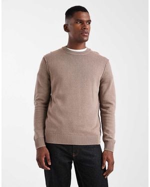 Only & Sons Jersey Marrón Claro De Corte Estándar Con Cuello Redondo Y Costuras A La Vista De Punto De - Neutro