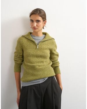 TOPSHOP Strickpullover mit halbem reißverschluss, stehkragen und wolle - Grün