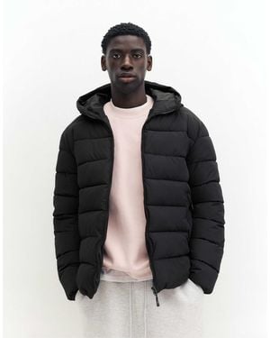Pull&Bear – steppjacke mit kapuze - Schwarz