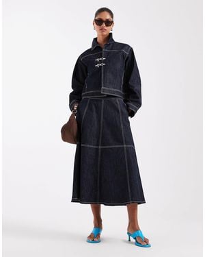 JJXX Contrast Stitch Denim Midaxi Skirt - Blue
