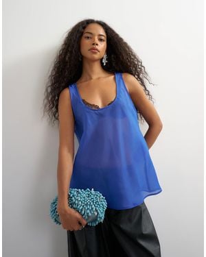 TOPSHOP Sleeveless Organza Scoop Vest - Blue