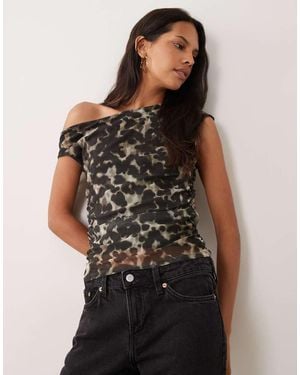 Mango Asymmetric Mesh Top - Black