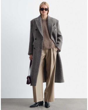 & Other Stories Premium Wool Double Breasted Maxi Coat With Bold Shoulder Details - Multicolour